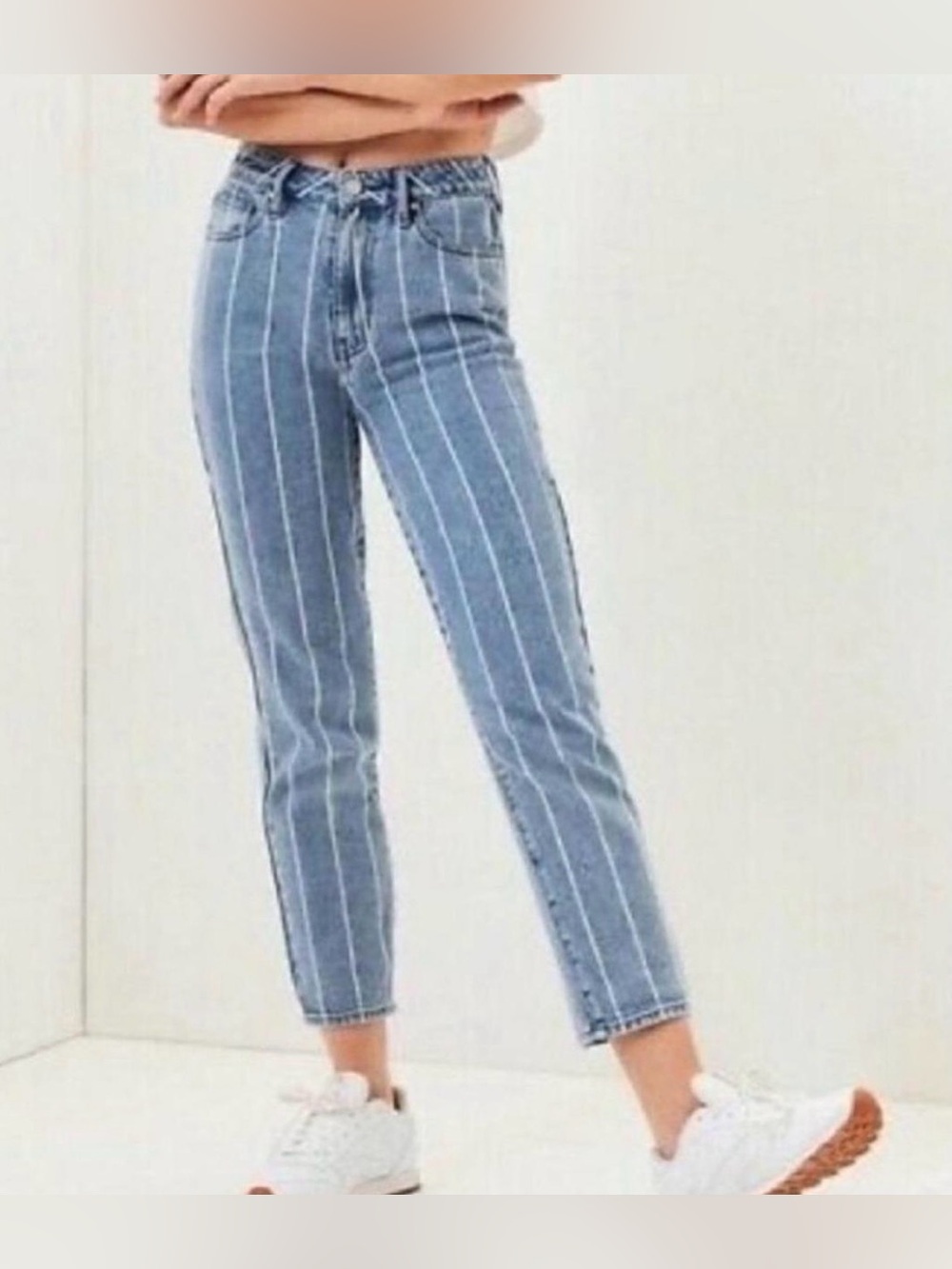 PacSun Mom Jeans Size 23 Blue White Striped High Rise Straight Leg Denim - Picture 11 of 11